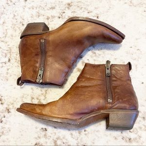 Frye Sacha Moto Shortie Leather Pointed Square Toe Side Zip Ankle Boots Sz 11